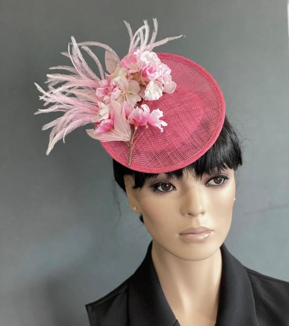 Women's Formal Hat, Wedding Guest Hat, Women's Pink Straw Hat, Church Hat, Wedding Hat, Derby Hat, Saucer Disc Hat, Princess Kate Hat