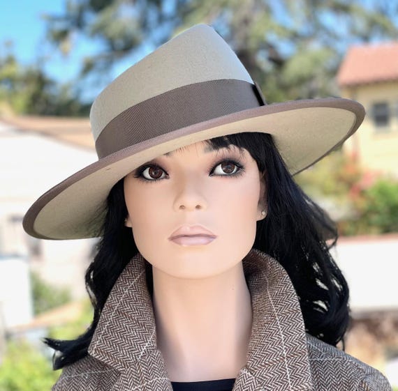 Kentucky Derby Hat, Church Hat, Wedding Guest Hat, Women's Formal Taupe Hat, Wide Brim Hat Races Hat Millinery Breeder's Cup Hat Elegant Hat