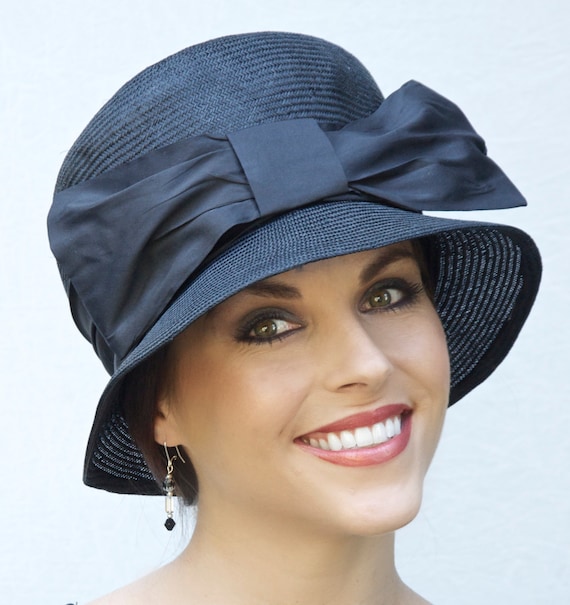Women's Black Cloche Hat, Women's Formal Black Hat, Ladies Black Hat, Church Hat, Funeral Hat, 1920s Hat 1930s hat Downton Abbey Flapper Hat