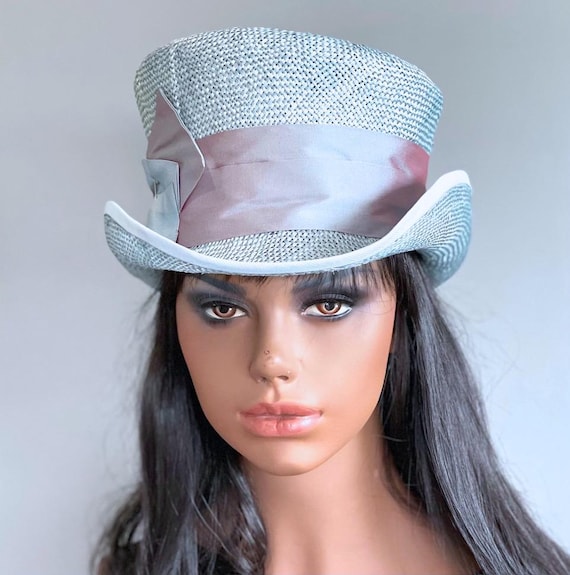 Women's Light Blue Formal Hat Wedding Guest Hat, Ladies Top Hat Derby Hat Princess Kate Hat Ascot Hat, Mad Hatter Women's Light blue Top Hat
