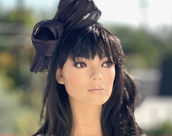 Women's Black Headband Hat. Formal Black Hat, Black Fascinator Hat, Church Hat, Wedding Hat, Funeral Hat, Races Derby Hat