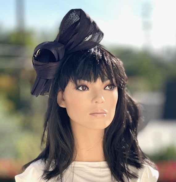 Women's Black Headband Hat. Formal Black Hat, Black Fascinator Hat, Church Hat, Wedding Hat, Funeral Hat, Races Derby Hat