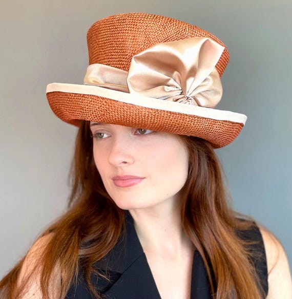 Church Hat, Wedding Guest Hat, Women's Derby Hat, Women's Formal Russet Orange Hat, Wedding Hat,  Women's Autumn Hat, Women's Fall Hat