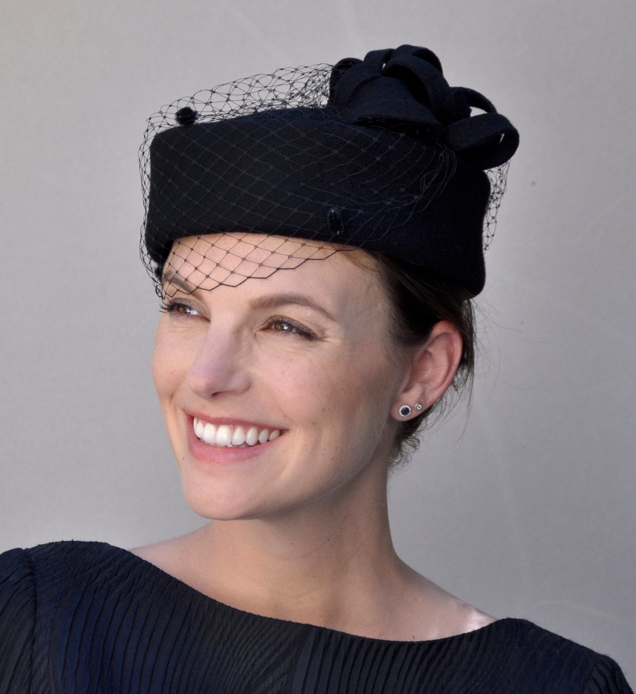 Black Pillbox Hat Cocktail Hat Funeral Hat Ladies Black Etsy