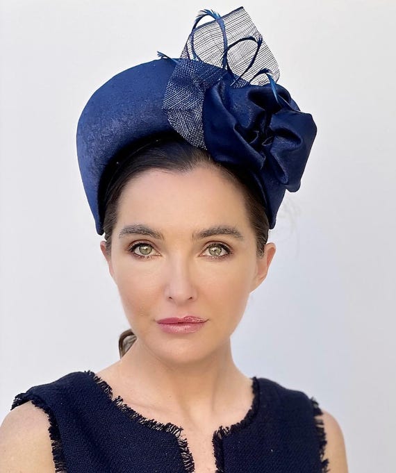 Navy Halo Headband Hat, Wedding Hat, Wedding Fascinator, Women's Ladies Navy Hat, Formal Navy Headband Hat, Cocktail Hat, Occasion hat