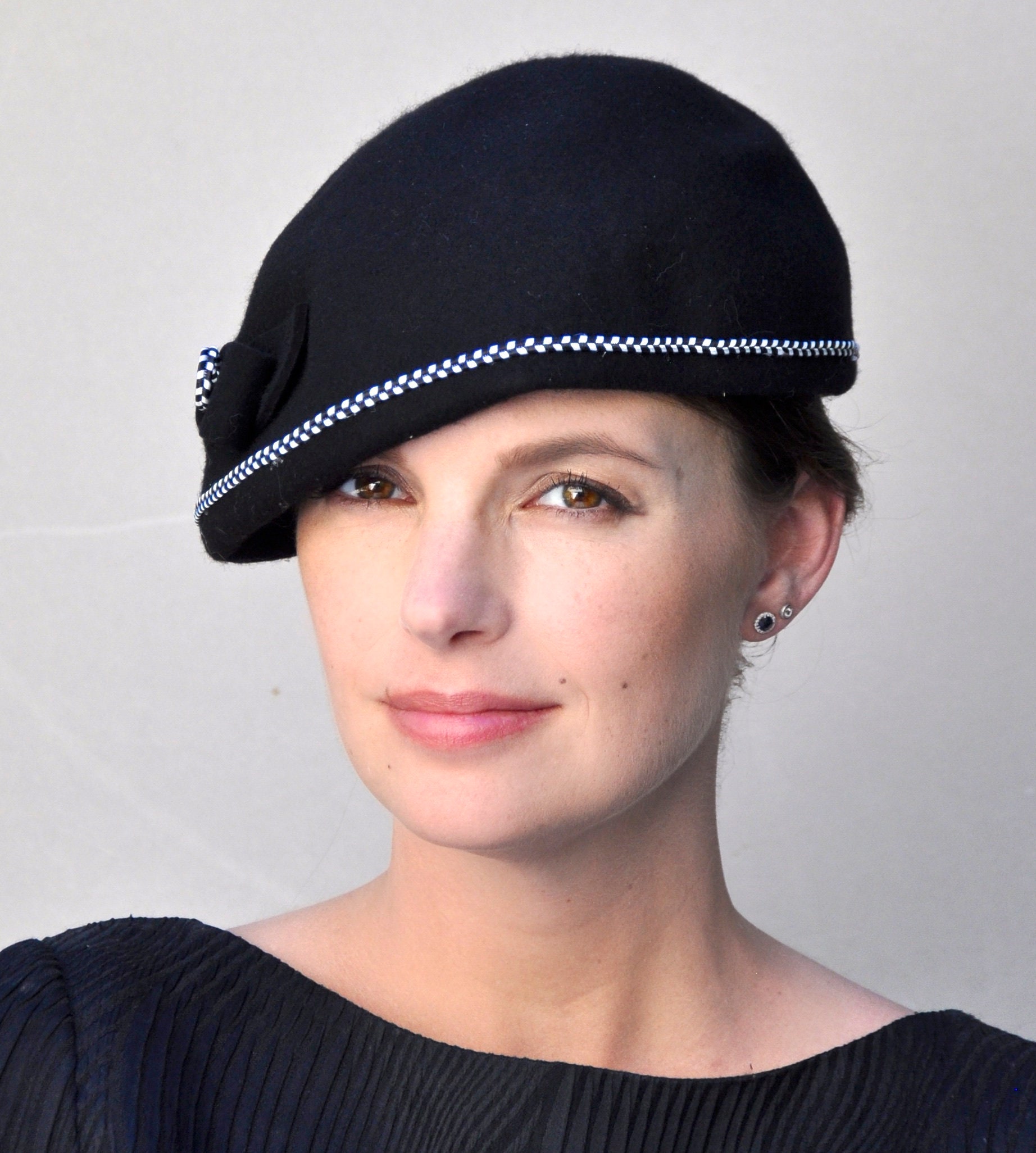 Women's Black Winter Hat, Ladies Black Hat, Formal Hat, Formal Black