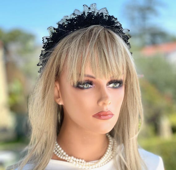 Black Halo Crown Headband Hat, Black Fascinator Headband, Tea Party Headpiece, Garden Party Hat, Women's Black Derby Hat