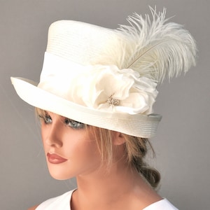 Kentucky Derby-hoed, ivoren bruiloftshoed, modevak, bruidshoed, witte dameshoed, ivoor hoge hoed dames, Mad Hatter, hoed voor speciale gelegenheden