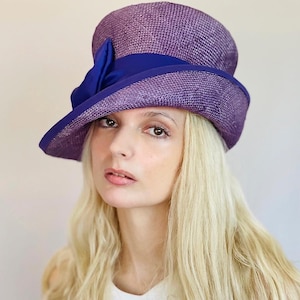 Women&#39;s Purple Top Hat, Formal Purple Straw Hat, Wedding Guest Hat, Kentucky Derby Hat, Ladies Summer Straw Hat Garden Party Hat, Church Hat
