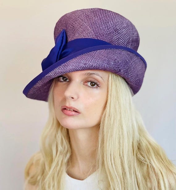 Women's Purple Top Hat, Formal Purple Straw Hat, Wedding Guest Hat, Kentucky Derby Hat, Ladies Summer Straw Hat Garden Party Hat, Church Hat