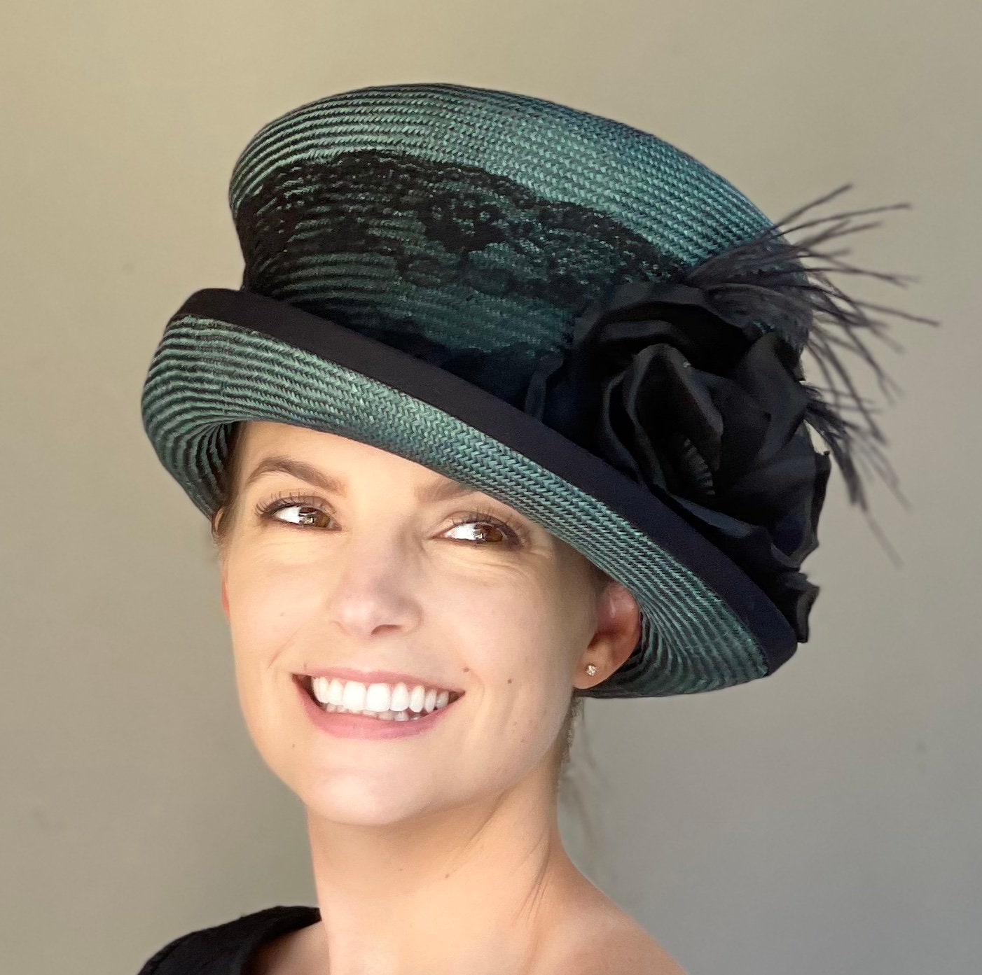 Derby Hat Women's Teal Green Formal Hat, Wedding Hat, Top Hat Mad