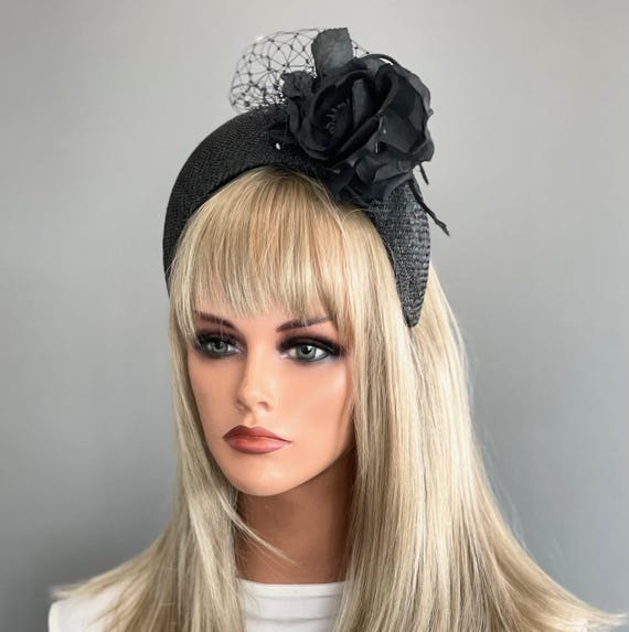 Women's Black Halo Headband Hat, Wedding Hat, Dapper Day Hat, Royal Ascot Hat, Women's Derby Races Hat, Ladies Black Hat, Tea Party Hat
