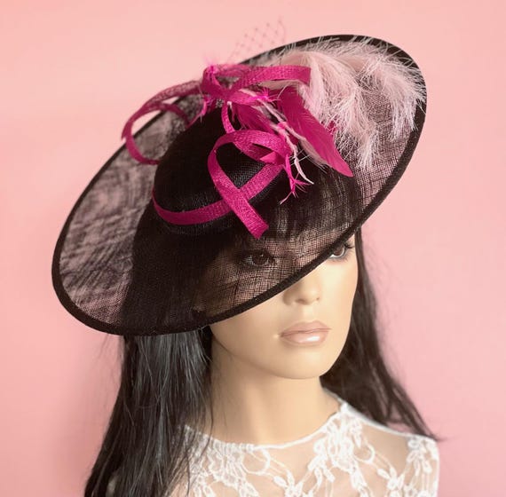 Kentucky Derby Hat, Wedding Hat, Women's Formal Pink & Black Hat, Church Hat, Formal Pink Hat, Garden Party Hat, Tea Party Hat Derby Day Hat