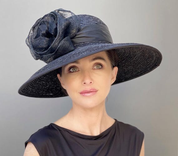 Wedding Guest Hat, Kentucky Derby Hat, Black Wide Brim Hat, Funeral Hat Audrey Hat Memorial Service Hat Formal Black Summer Hat Wedding Hat