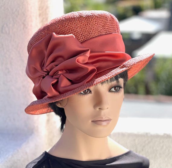 Women's Formal Hat, Wedding Guest Hat, Women's Orange Straw Hat, Church Hat, Women's Copper Hat, Wedding Hat, Derby Hat, Cloche Hat