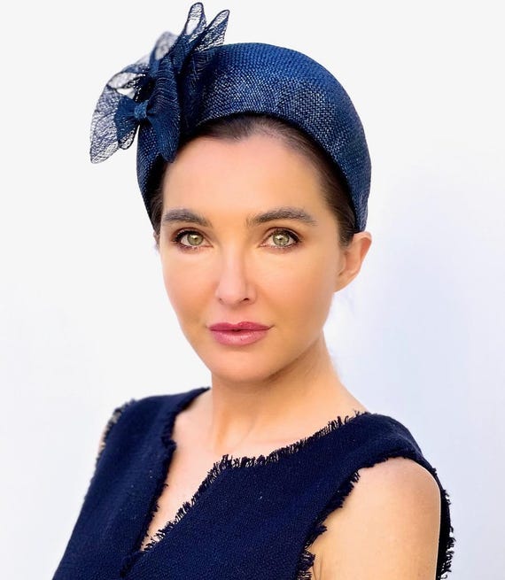 Women's Navy Halo Hat, Ladies Navy Blue Headband Hat, Formal Navy Hat, Wedding Guest Hat Navy Cocktail Hat Navy Fascinator Princess Kate Hat