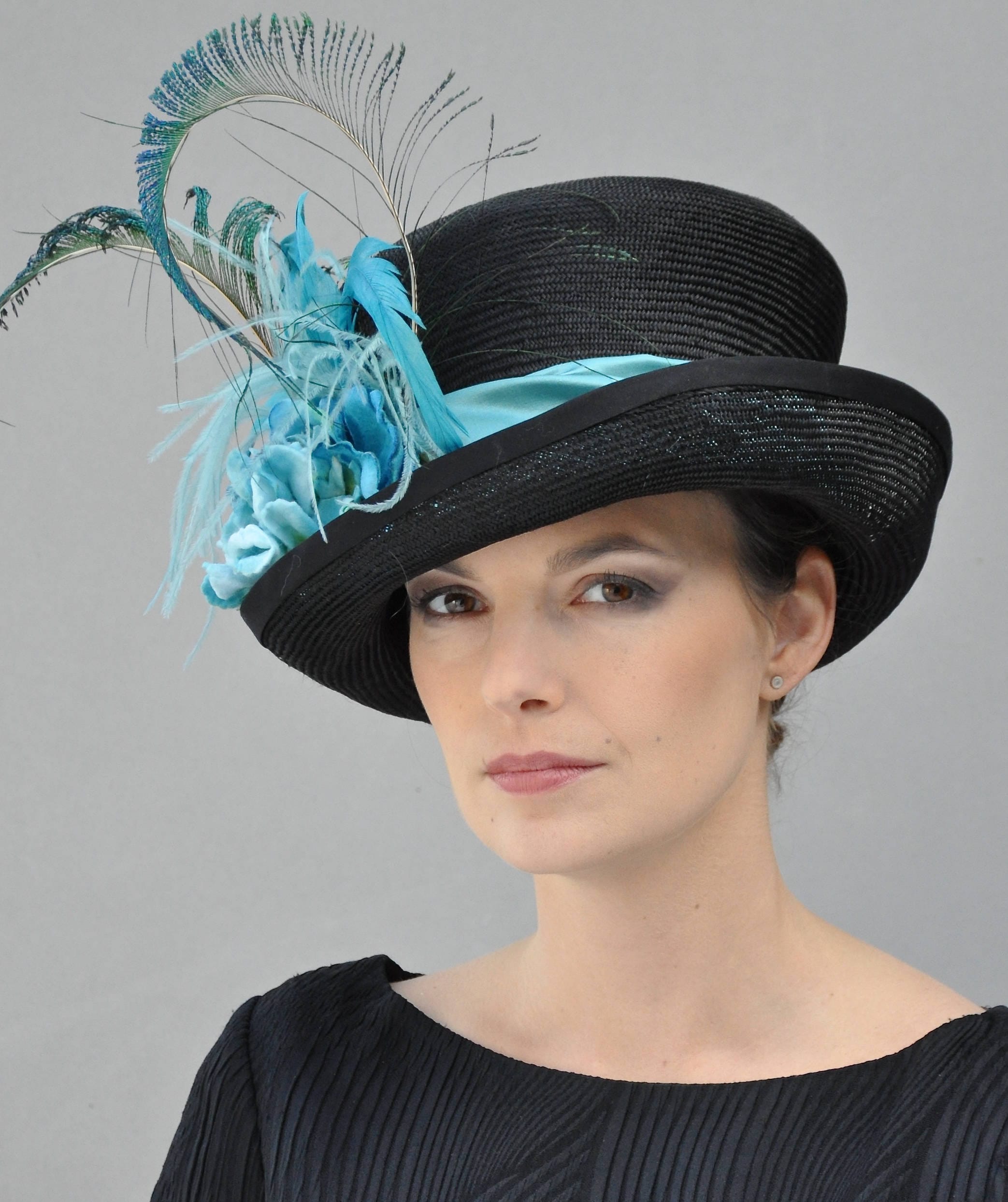 Kentucky Derby Hat, Derby Hat, Ascot Hat, Top Hat, Peacock Feather Hat ...