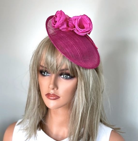Women's Pink Saucer Hat, Kate Middleton Hat, Royal Ascot Hat, Wedding Hat, Flower Fascinator Hat,  Formal Fuchsia Hat, Pink Derby Hat,