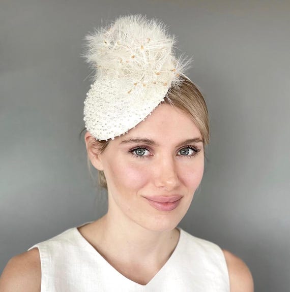 Bridal Fascinator, Wedding Hat, Bridal Headpiece, Pearl Beaded Cocktail Hat, Derby Hat, Ascot Hat, Dandelion Percher Hat, Occasion Hat