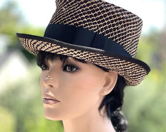 Women's Fedora, Black and tan Casual Sporty Trilby, Women's Tailored Hat, Men's panama hat women's fedora panama hat