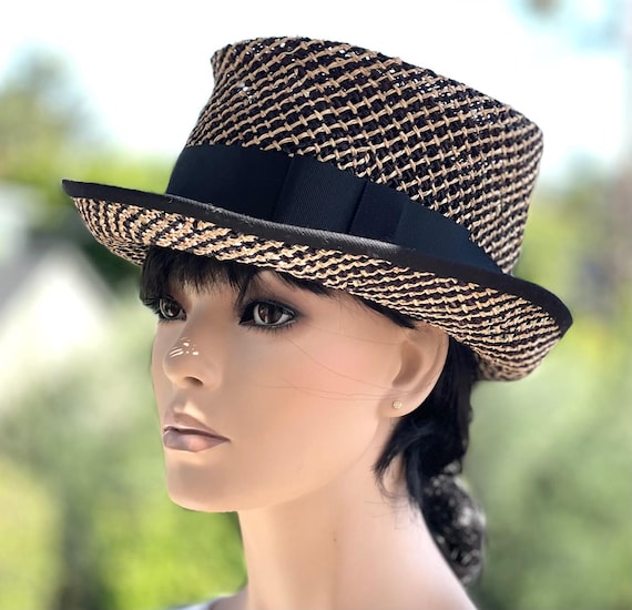 Women's Fedora, Black and tan Casual Sporty Trilby, Women's Tailored Hat, Men's panama hat women's fedora panama hat