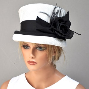 Ladies Black & White Hat Wedding Hat Top Hat Mad Hatter Kentucky Derby Hat Millinery Women&#39;s Derby Hat Formal Navy and White Hat Church Hat