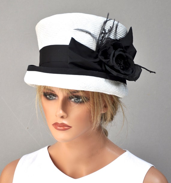 Ladies Black & White Hat, Wedding Hat, Top Hat, Mad Hatter, Kentucky Derby Hat, Millinery, Women's Derby Hat, Special Occasion Hat