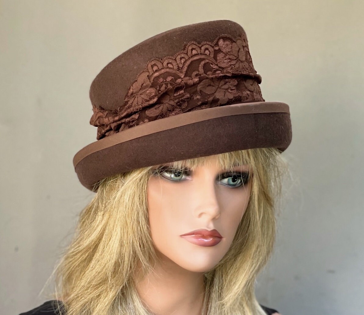 Women's Brown Felt Hat, Ladies Brown Winter Hat, Brown Top Hat