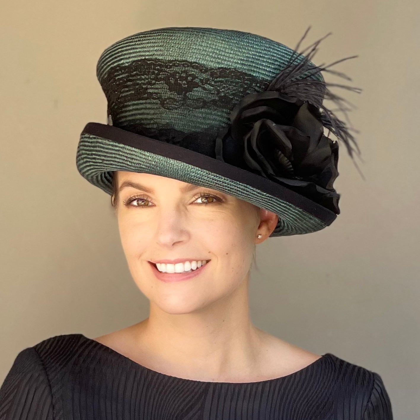 Derby Hat Women's Teal Green Formal Hat, Wedding Hat, Top Hat Mad