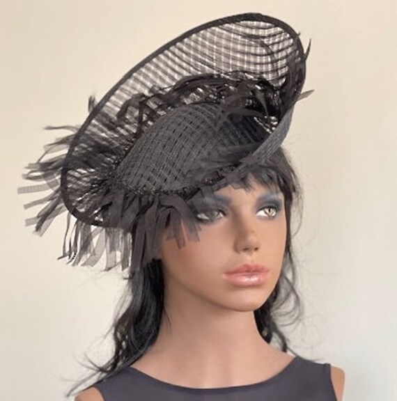 Kentucky Derby Hat, Women's Black Hat, Saucer Hat, Kate Middleton Hat, Ladies Black Formal Hat, Women's Black Hat, Ascot Hat