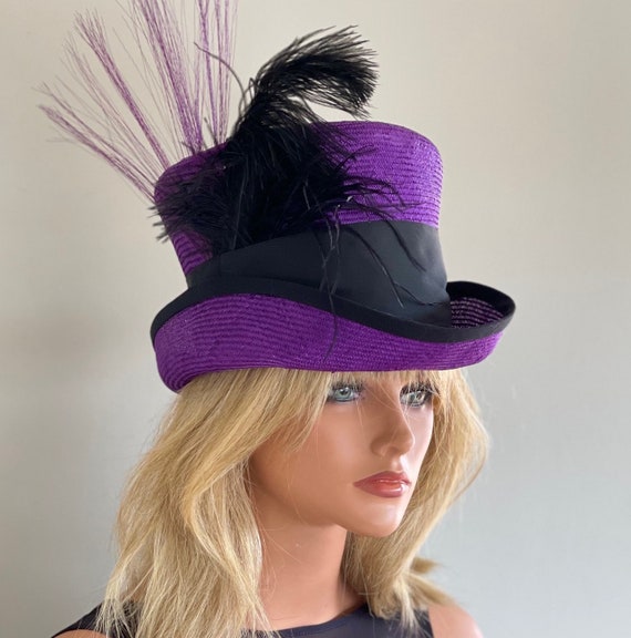 Kentucky Derby Hat Women's Purple Formal Hat, Women's Top Hat, Mad Hatter, Women's Steampunk Hat, Ascot Hat, Purple & Black Top Hat