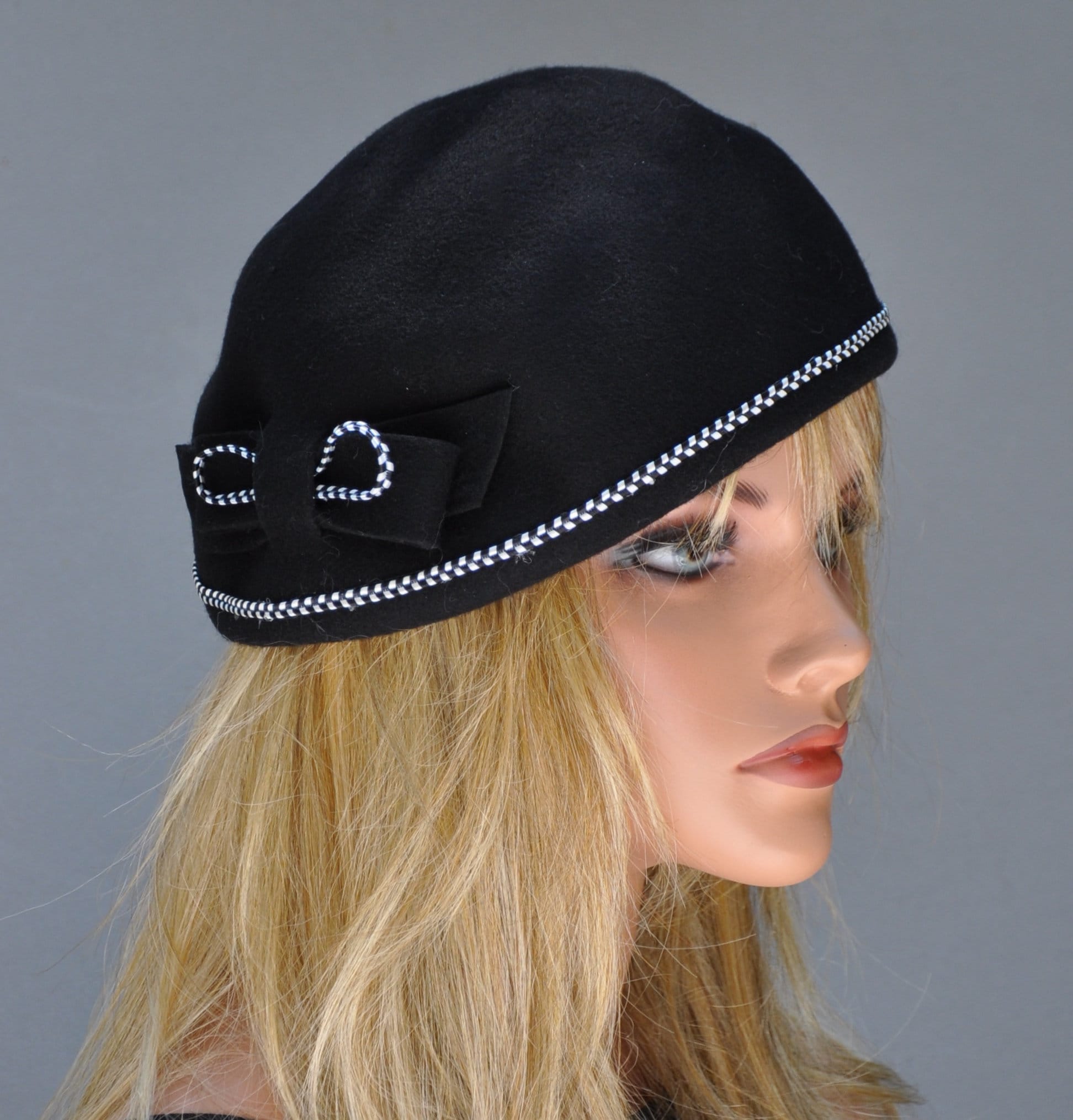 Women's Black Winter Hat, Ladies Black Hat, Formal Hat, Formal Black