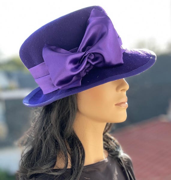 Purple Wool Felt Hat, Women's Handmade Tailored Formal Purple Winter Felt Hat. Cruelty Free Millinery