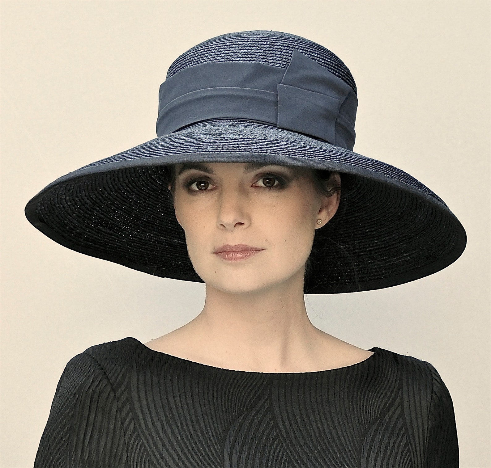 Sombrero negro de mujer sombrero de ala ancha. Audrey Hepburn Etsy