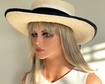 Women's Boater Hat, Gondolier Hat, French Boater Hat, Derby Hat, Ladies Formal Summer Straw Hat,