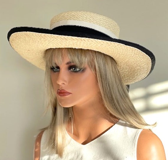 Women's Boater Hat, Gondolier Hat, French Boater Hat, Derby Hat, Ladies Formal Summer Straw Hat,