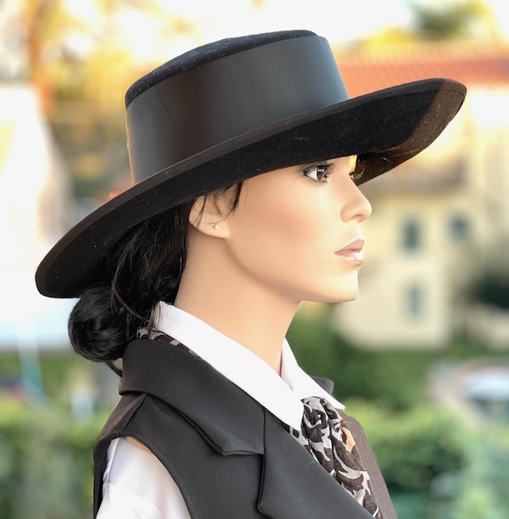 Women's Black Wide Brim Formal Winter Wool Felt Hat  Women's Derby Hat Winter Church Hat, Funeral Hat   Handmade Millinery Occasion Hat