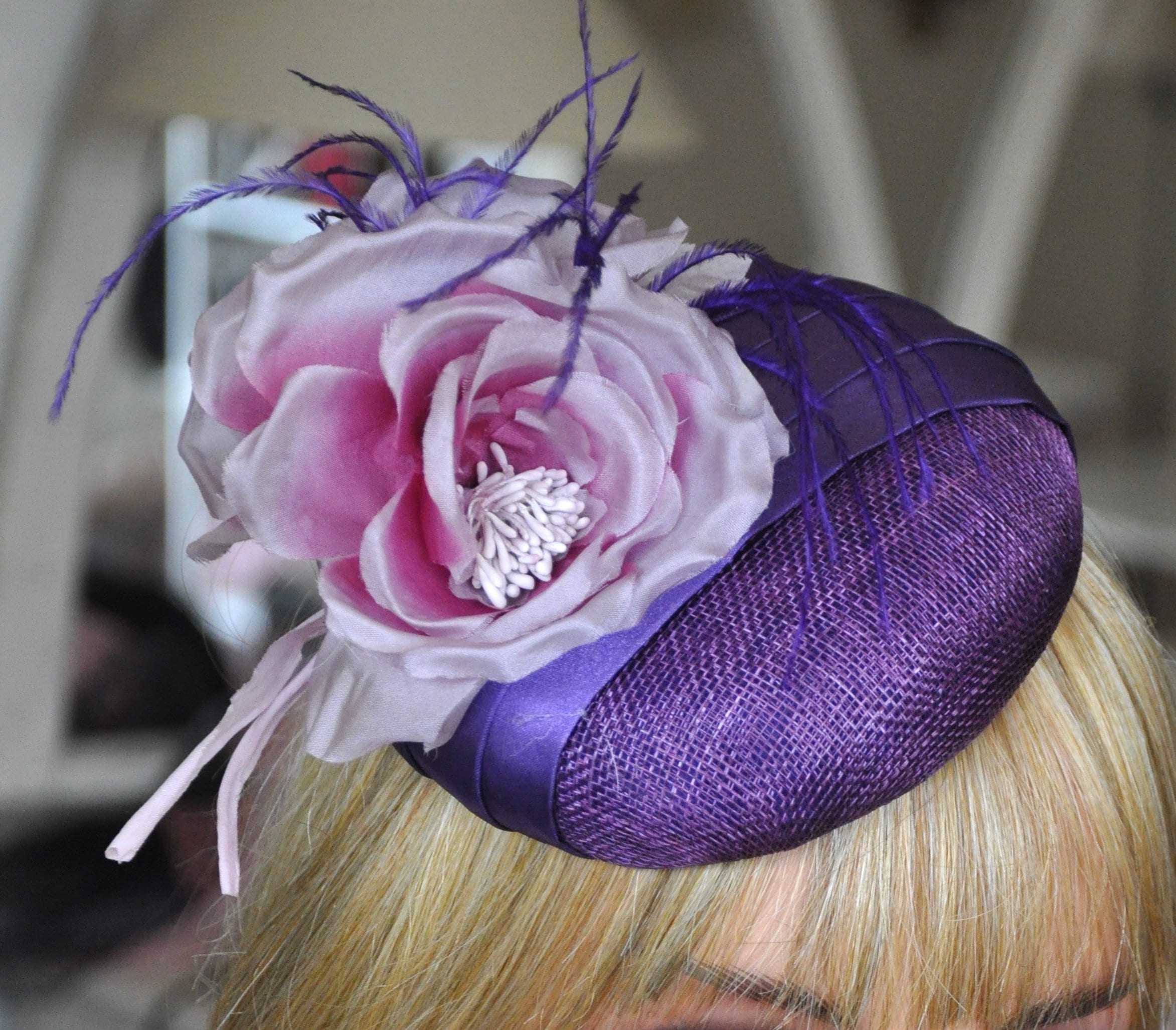 Ladies Purple Fascinator Hat, Wedding 