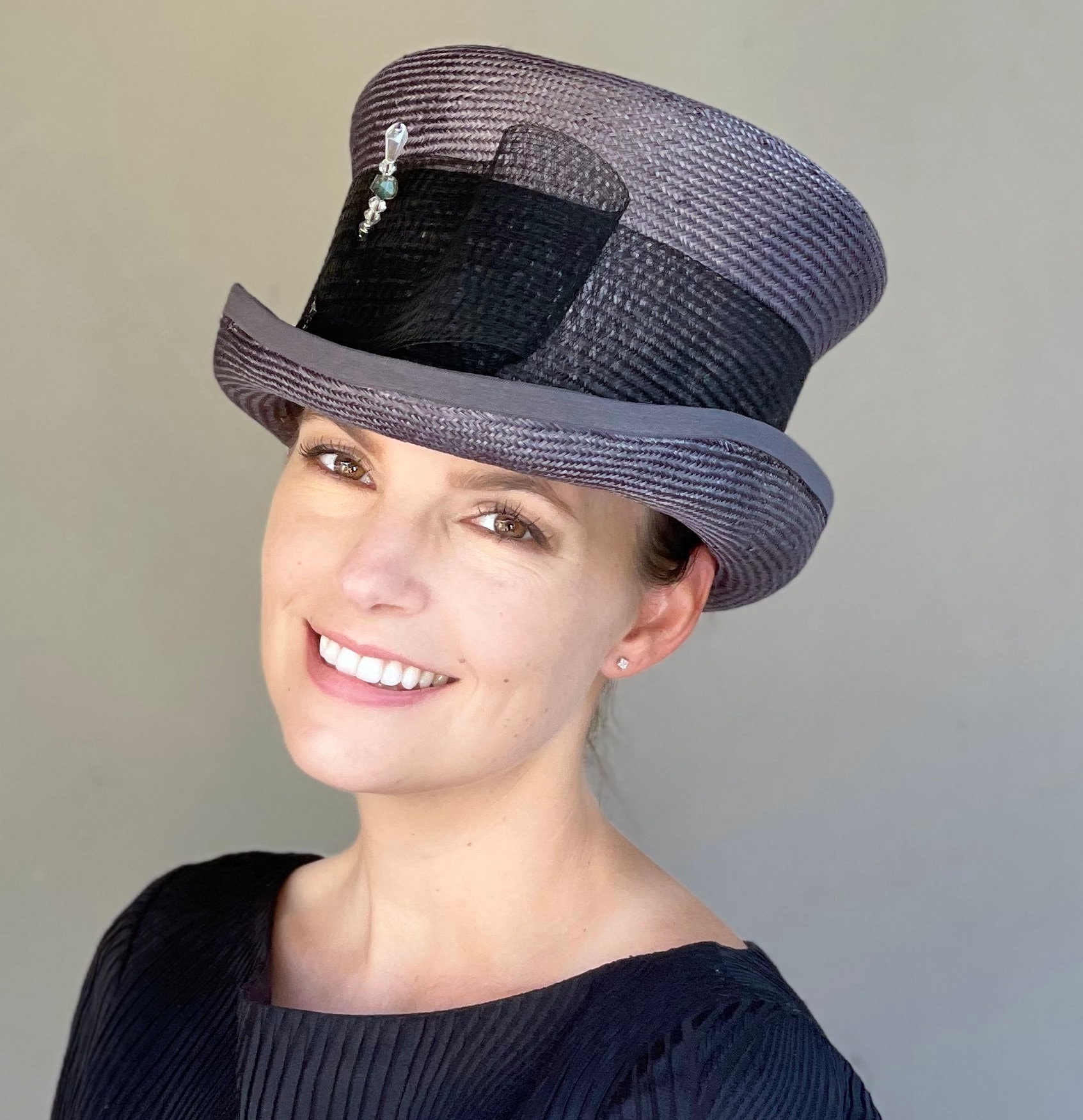 Women's Gray Top Hat, Kentucky Derby Hat, Steampunk Hat, Downton Abbey