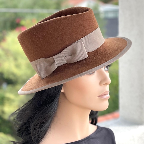 Woman's Brown Fedora, Tailored Brown and Taupe Hat, Jonny D Fedora, Dapper Day Hat Cheltenham Race Hat Men's Handmade Fedora Men's Dress Hat