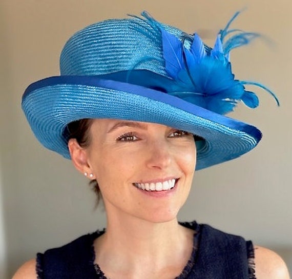 Women's Kentucky Derby Hat, Formal Blue Straw Hat, Church Hat, Women's Top Hat Hat, Royal Ascot Hat, Millinery, Wedding Guest Hat