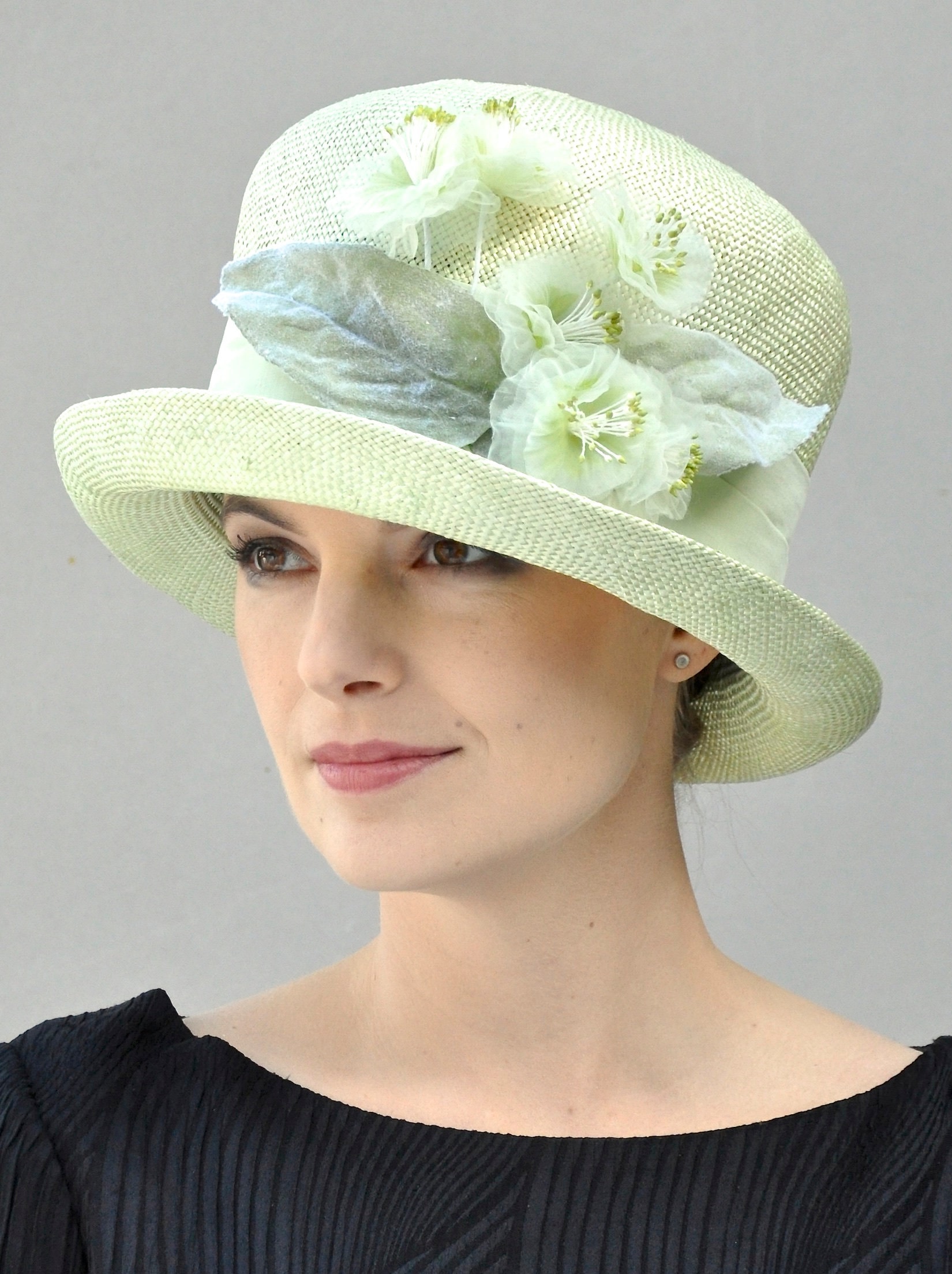 Wedding Hat, Cloche, Derby Hat, Mint Green hat, Dressy Hat, Church Hat ...