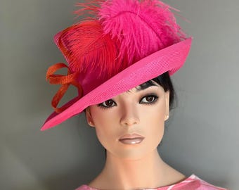 Kentucky Derby Oaks Orange & Pink Statement Hat Bold Stripe Spring Kentucky Derby Hat – The Hat Girls main image 4