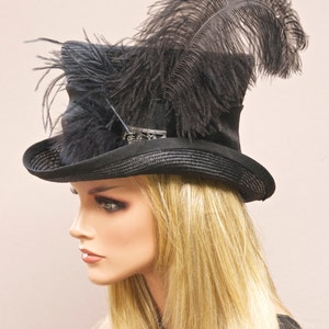 Zwarte hoge hoed dames, formele zwarte dameshoed, Mad Hatter, zwarte steampunkhoed voor dames, formele hoed, Victoriaanse Engelse rijhoed
