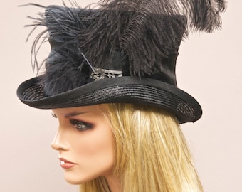 Women's Black Top Hat, Ladies Formal Black Hat, Mad Hatter, Women's Black Steampunk Hat, Carriage Hat, Victorian English Riding Hat