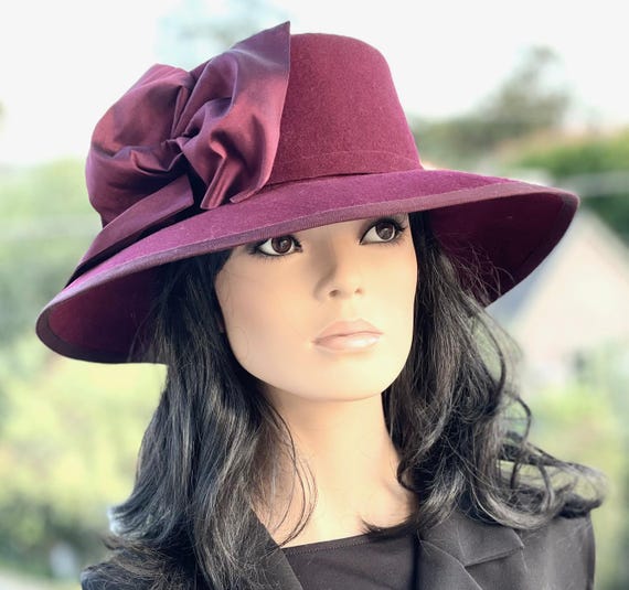 Women's Burgundy Wool Felt Hat Tailored Wide Brim Burgundy Hat Princess Kate Winter Hat Audrey Hepburn Hat Derby Races Hat Fall Winter Hat