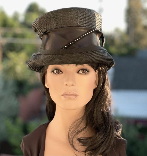 Women's Black Top Hat, Kentucky Derby Hat, Royal Ascot hat, women's Steampunk Hat, Women's Formal Black Hat, Ladies Black Evening Hat