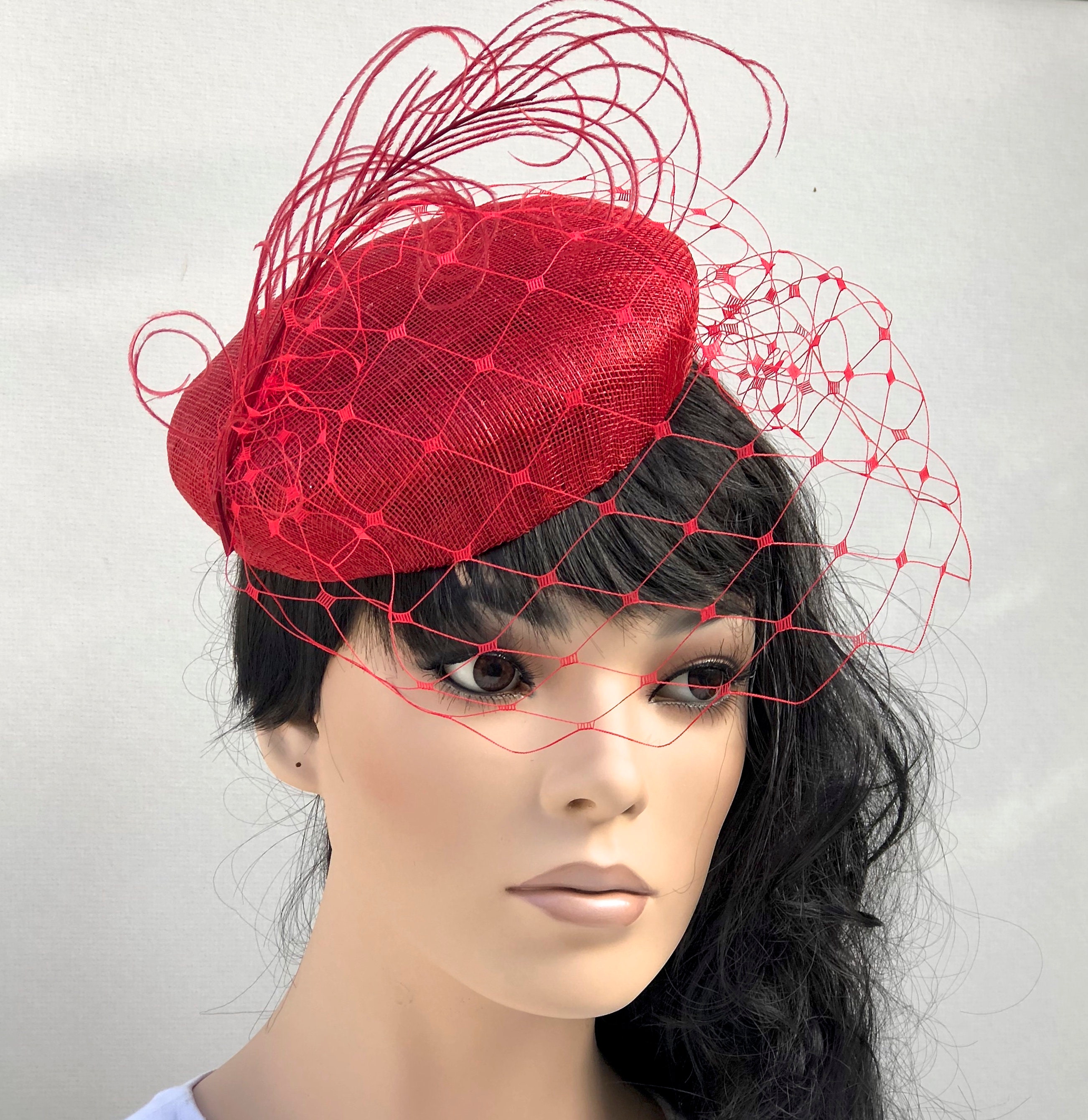 Women's Kentucky Derby Hat, Ladies Red Pillbox Hat, Red Cocktail Hat