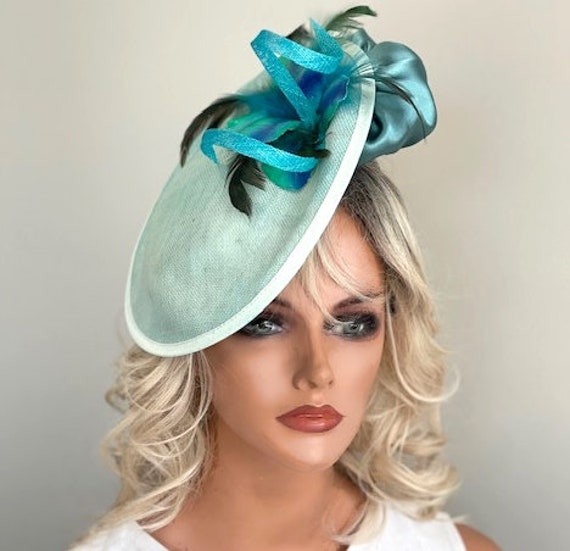 Kentucky Derby Hat, Women's Derby Hat, Church hat, Wedding Hat, Formal Hat, Aqua Blue Saucer Hat, Royal Ascot Millinery, Races Hat