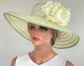 Kentucky Derby Hat, Women's Mint Green Formal Hat, Wedding Guest Hat, Wide Brim Hat, Church Hat, Garden Party Hat, Wedding Hat